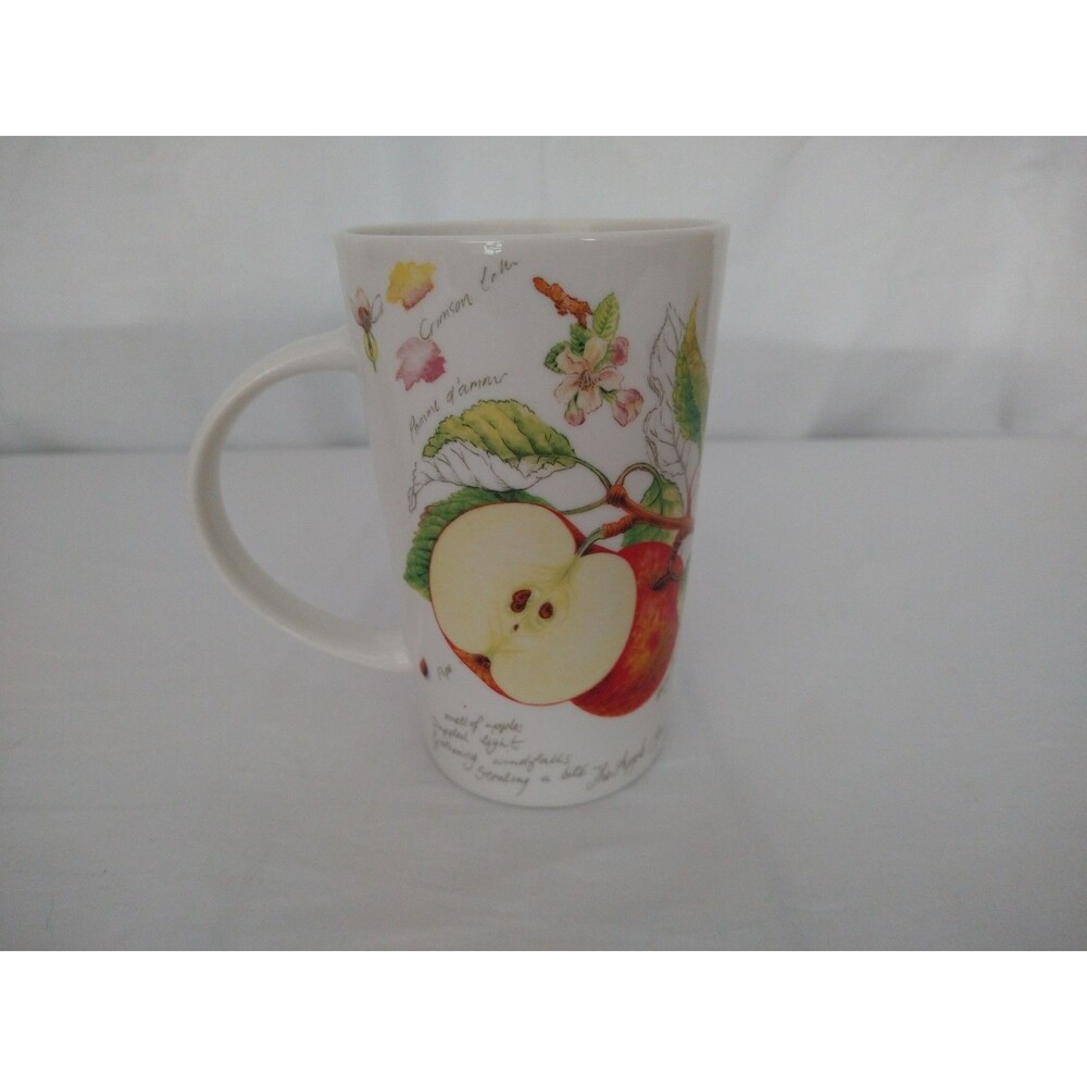 Kent Pottery Apple Design Tall White Porcelain Coffee Mug Garden Script
